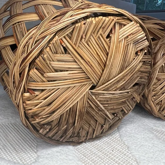 VTG Wicker Basket Planter Braided Woven Cachepot MCM Boho Cottage Set of 3 - Picture 9 of 17